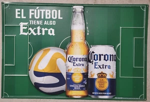 Corona El Futbol Tiene Algo Extra Soccer Ball Beer Tin Metal Sign 24" x 16" - Picture 1 of 5