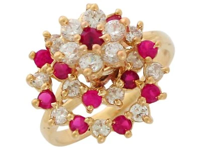 10k or 14k Yellow Gold Motion Spinning Simulated Ruby White CZ Ladies Ring - Image 1 of 3