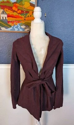 Suéter Rosie Neira Anthropologie 100% Lana Borgoña Oscuro Púrpura Corbata Cintura Talla XS Foto 1 de 4