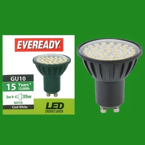 2x 3W Eveready LED 6500K Daylight White Low Energy GU10 Spot Light Bulb Lamp - Picture 1 of 1