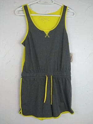 City Streets Shorts Jumper Ladies Medium Gray/Yellow Tank Drawstring Mesh Gym... - Image 1 of 4