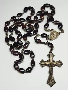 Antico ROSARIO religioso portoghese agata lucida perle pietra naturale - Foto 1 di 8