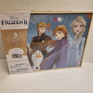 Disney's Frozen 2 — 5 Wood Puzzles Wooden Storage Box New & Sealed! - Picture 1 of 6
