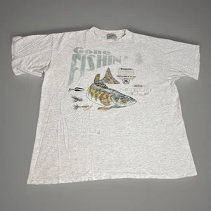 Camiseta grande vintage años 90 Gone Fishing Fish Nature Ozark Mountain Outfitters EE. UU. - Imagen 1 de 8