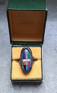 Anillo de plata Navajo / Zuni vintage - Sterling 925 - Channel Inlay - Turquesa - Imagen 1 de 8
