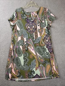 SOMA COOL NIGHTS SHORT SLEEVE SLEEPSHIRT Boho paisley green Size M - Picture 1 of 10