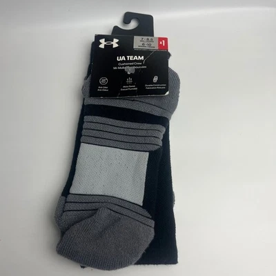Under Armour UA Team Cushioned Crew Socks Black Gray Men's Size 7-8.5 NEW - Image 1 of 4