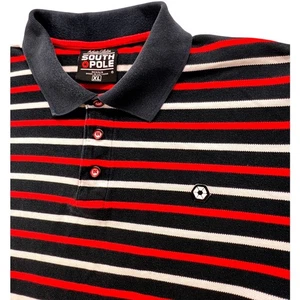 Southpole Striped Polo Shirt XL Mens Red White Black Short Sleeve VTG. Y2K - Picture 1 of 8
