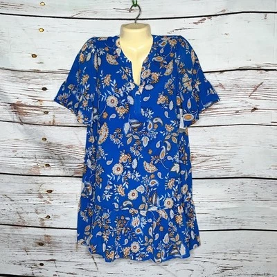 Vestido Collective Concepts Nuevo con Etiquetas Talla S Azul y Naranja Paisley Floral Volantes Dobladillo Foto 1 de 4