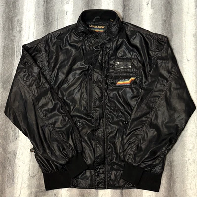 Chaqueta De Colección Estilo Años 80 Diseño Auto Competición Negra Bombardero de Carreras Nylon XL RARA Foto 1 de 4