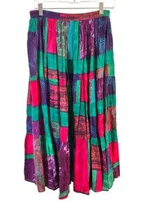 BFA Cassics Size M Patchwork Retro Maxi Skirt With Elastic Waistband - Picture 1 of 4