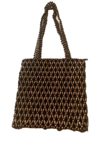 Wood Beaded Bag Purse Crossbody Shoulder Handbag Vintage Beads Brown Wooden EUC - Picture 1 of 4