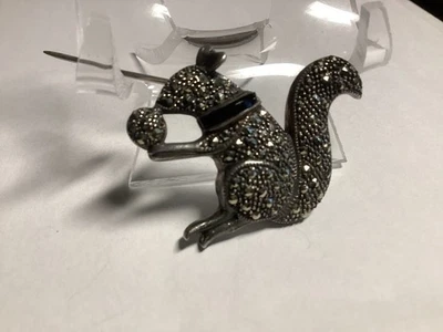 Lindo prendedor de ardilla/marcasita de plata de ley esmalte negro 10 gr. Envío Gratis De Colección Foto 1 de 4
