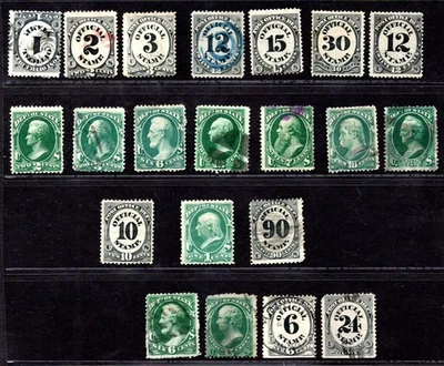 US 1873 OFFICIALS POST OFFICE & DEPT. OF STATE LOT OF 21 TO THE 90¢ - Image 1 of 2