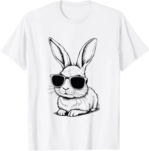Happy Easter Day Bunny Face With Sunglasses Easter 2025 T-Shirt Hoodie - Picture 1 of 15
