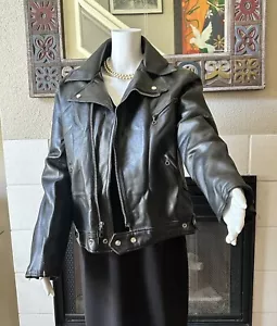 Vintage 70s Caribu By Briarcliff Distressed Vinyl Motorcycle Jacket Black 42-44 - Picture 1 of 18