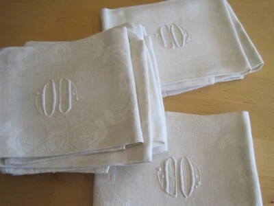 11 Serviettes de table anciennes en coton monogrammé O A - Photo 1/4