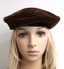 Vintage 40's 50's Brown Velvet Velour Beret Hat Madcaps New York USA