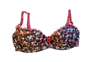 Victoria's Secret gefütterter Balconette-BH mit Bügel geblümt schwarz hot pink - Größe 34B - Bild 1 von 3