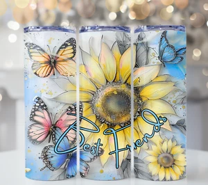 BEST FRIENDS SUNFLOWER/BUTTERFLY PRINT TUMBLER 20 OZ - Picture 1 of 1