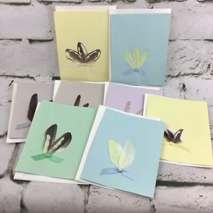 Vintage Handcrafted Notecards Exotic Bird Feathers Lot Of 8 In Pastel Colors #1 - Picture 1 of 8