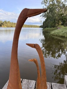 Set x 3 Brown Rust Duck Metal Family Sculpture Garden - Picture 1 of 10