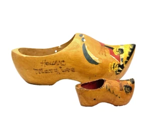 Wooden Dutch Clogs Hand Carved Painted 10" Windmill Holland Collectible Wood - Picture 1 of 12