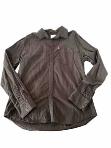 Volcom Brown Stripe Button Down long Sleeve Shirt Men’s Size Large (a97) - Picture 1 of 8