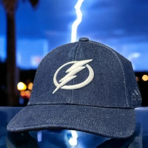 Tampa Bay Lightning Hat Men's Adjustable Blue Denim NHL Strap-Back Cap NEW - Picture 1 of 6