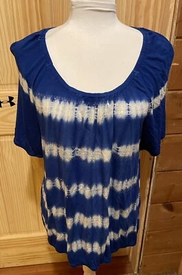 Топ International Concepts синий и белый в полоску с блестками короткий рукав размер 0X - Изображение 1 из 4