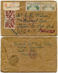 FRENCH GUADELOUPE REGISTERED + POSTAGE DUE USA CUSTOMS 1947 AIRMAIL 8F - Picture 1 of 1