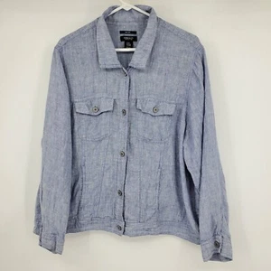 Giacca topper Jones & Co 100% lino bottoni davanti blu colletto manica lunga 2X - Foto 1 di 9