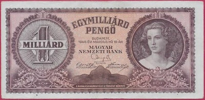 HUNGARY 1,000.000.000 (1 BILLION) EGYMILLIARD PENGO 1946 PORTRAIT OF LUCIA LENDV - Image 1 of 2