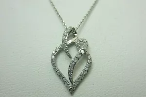 New 10K White Gold and 0.25 CT Diamond Heart Pendant Chain Necklace 16 Inches - Picture 1 of 8