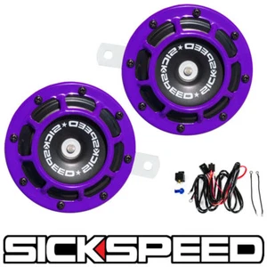 SICKSPEED 2PC PURPLE SUPER LOUD GRILLE MOUNT COMPACT BLAST TONE HORN HARNESS P3 - Picture 1 of 1