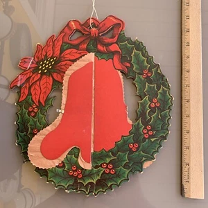 Vintage Cardboard Honeycomb Christnas Wreath With Bell Decoration - Imagen 1 de 8