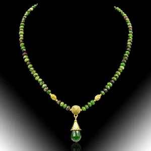 BAILYSBEADS edle Rubin-Zoisit Halskette Kette Collier mit Smaragd Anhänger NV020 - Bild 1 von 3