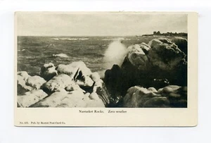 Nantasket Rocks, postal de Hull MA, clima cero, surf en rocas heladas, invierno - Imagen 1 de 2