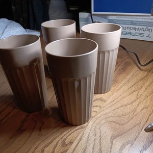 Lot Of 4 Vintage Baige Crystalon Tumblers 5” Stackable Made In USA Melamine - Picture 1 of 6