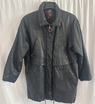 Chaqueta de cuero para mujer G III de colección talla grande negra con capucha cremallera cordón abrigo largo Foto 1 de 4