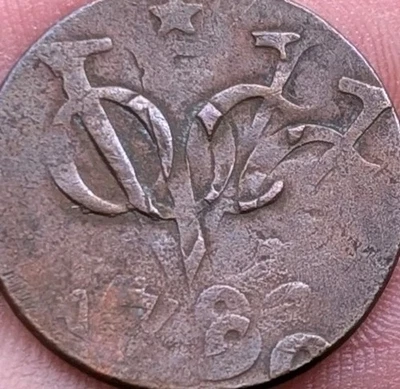 RARO!! Moeda de um centavo holandesa VOC 1 duit 1790 ERRO batida dupla Nova York_Z464 - Imagem 1 de 4