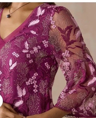 NUEVO Vestido Sundance Catálogo Sena Luz de Luna Mujer Bordado Campana PM Foto 1 de 4