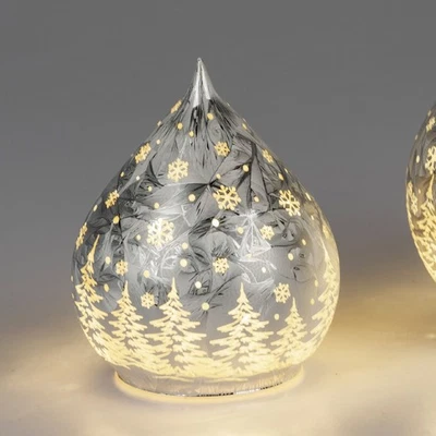 LED Dekoobjekt Tropfen WINTERWALD silber H. 15cm aus Glas Formano W25 - Bild 1 von 2