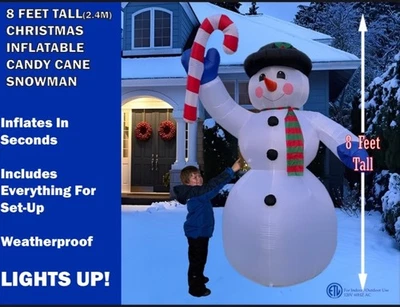 NEW 2025 Christmas Inflatable 8ft Candy-Cane Snowman - Image 1 of 4