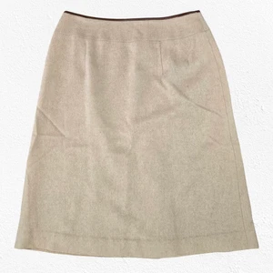 90s Vintage Talbots Beige Pure Camel Hair Leather Trim Skirt Size 4 Petites  - Picture 1 of 8