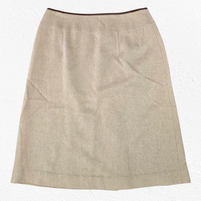 90s Vintage Talbots Beige Pure Camel Hair Leather Trim Skirt Size 4 Petites  - Image 1 of 4