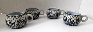 Juego 4 tazas pequeñas esmaltadas de sal gris/cobalto alemán Reinhold Merkelbach Grenzhausen - Imagen 1 de 10