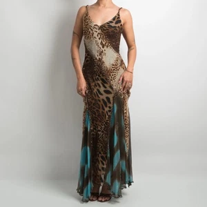 Vintage Y2K Cheetah Print Silk Chiffon Assymetrical Gown Size 10 - Picture 1 of 13