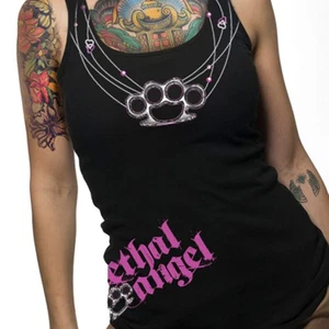 LETHAL ANGEL KNUCKLE DUSTER SS NECKLACE BIKER CHICKS TANK TOP S L XL 8 12 14 16 - Bild 1 von 5