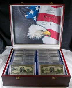 Free Ship 2003 United States of America 50 State $2 Bill Collection in Wood Box  - Picture 1 of 7
